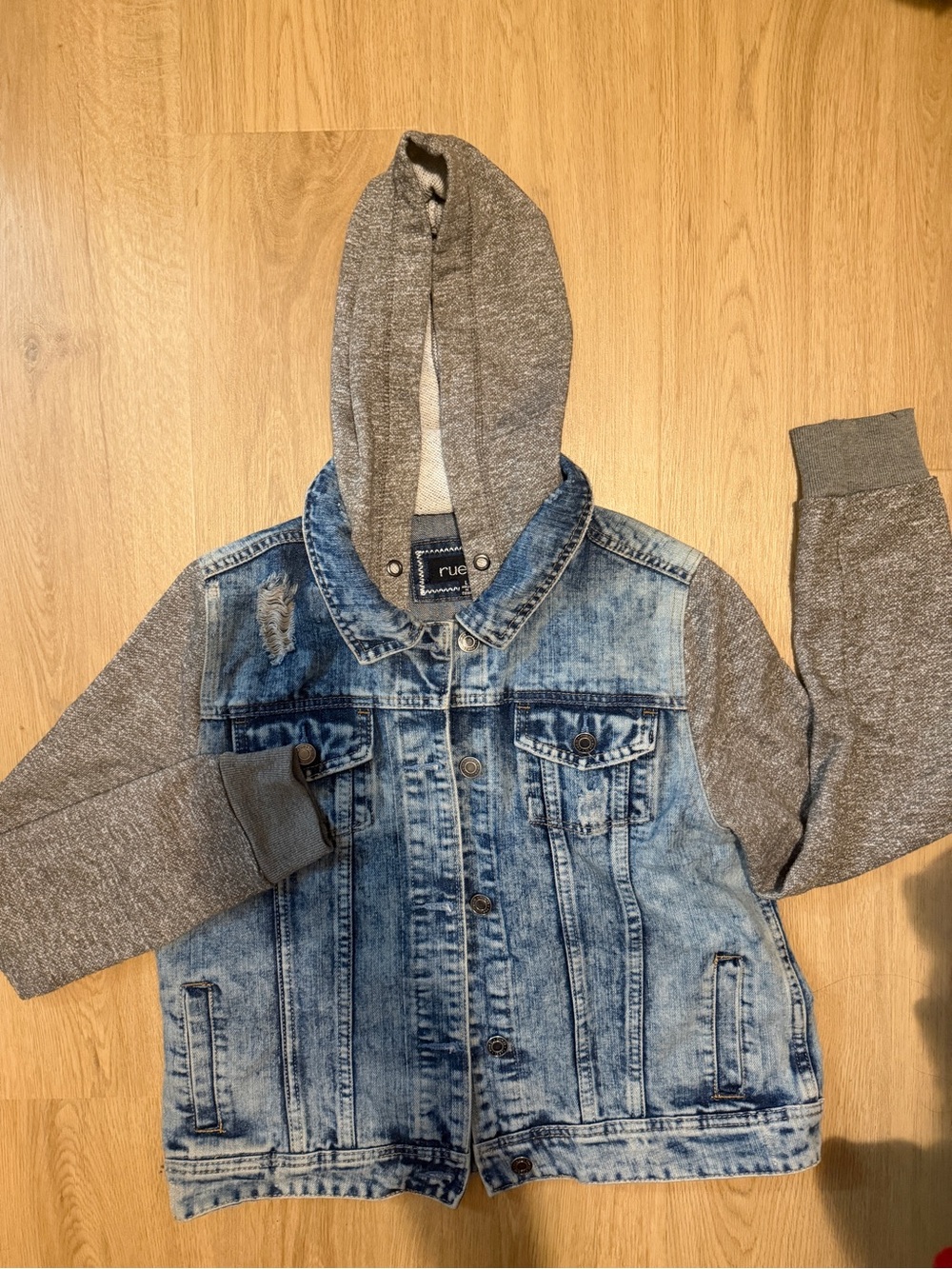 Rue21 Blue Denim Jacket with Gray Hoodie & Sleeves